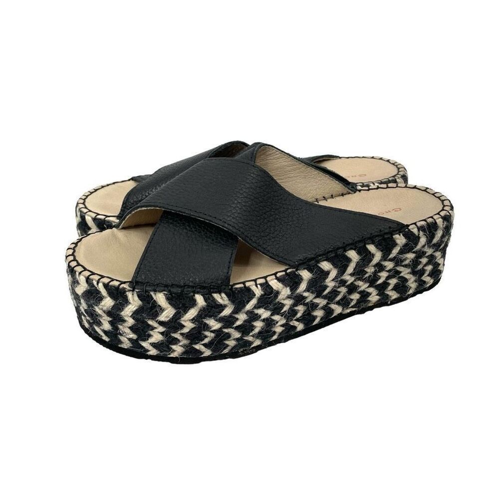 Chocolat Blu Niza leather Crisscross Platform Slide Sandals Size 37 boho beach
